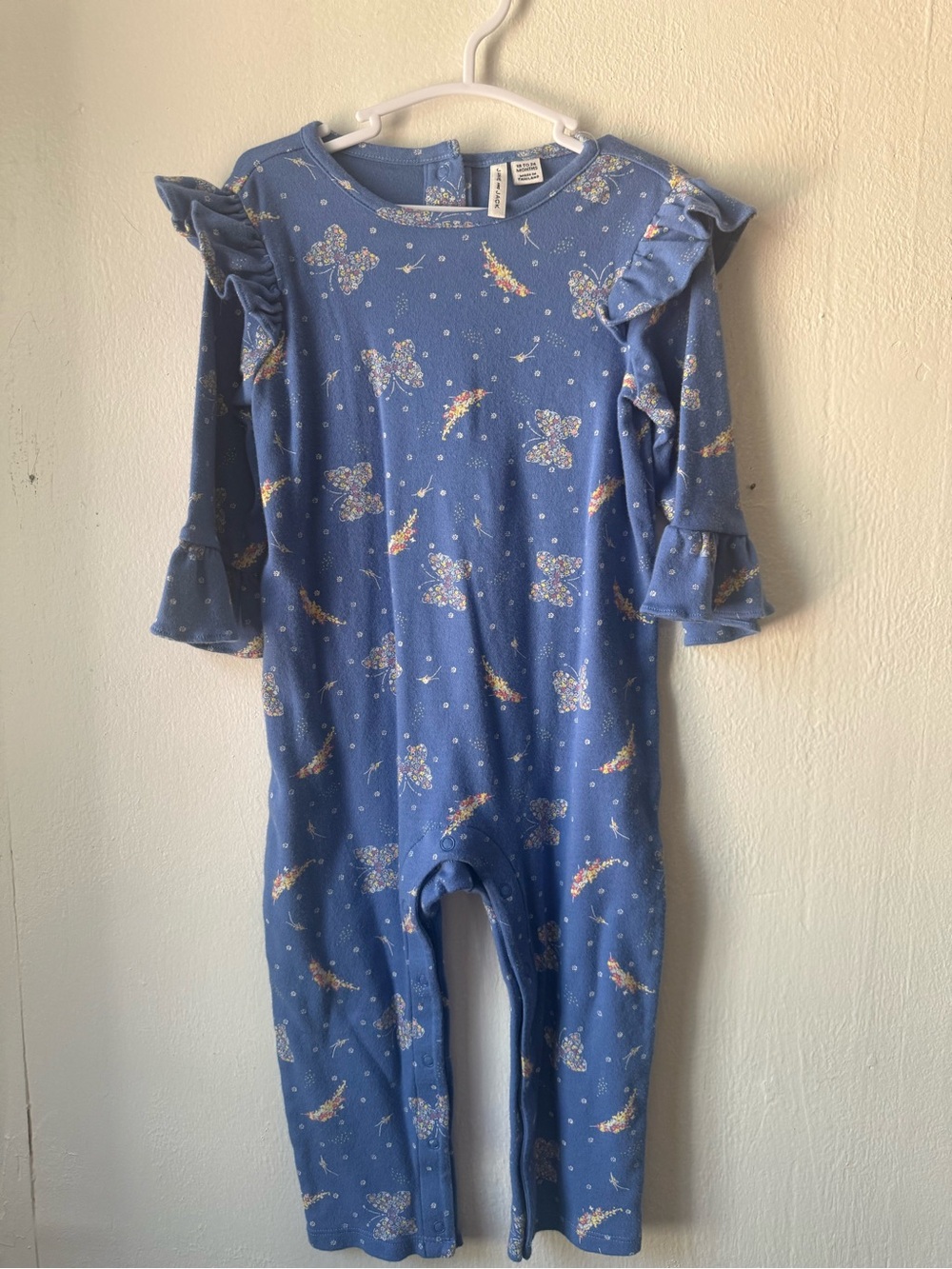 Janie and Jack Blue Butterfly & Floral Ruffle-Shoulder One-Piece